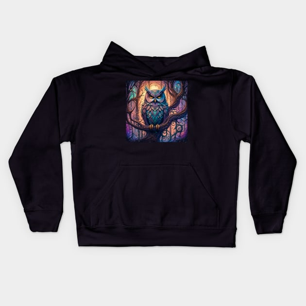 Mystical Owl Kids Hoodie by This and That Designs